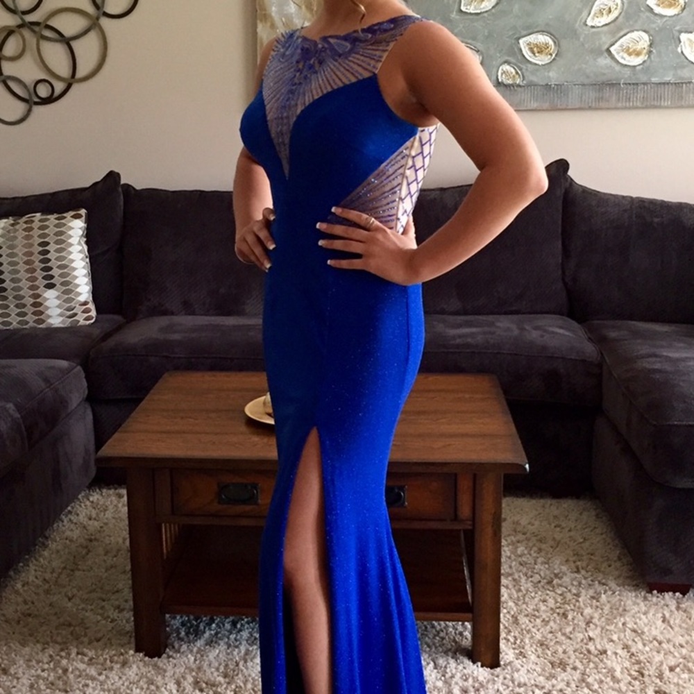 Xtreme Blue Glitter Embellished Formal Gown